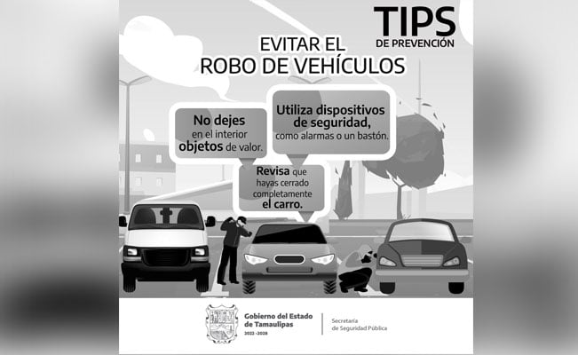 Llama Seguridad Pública de Tamaulipas a prevenir robo de vehículos