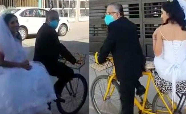 Lo más tierno que verás hoy: lleva a su hija al altar en bicicleta