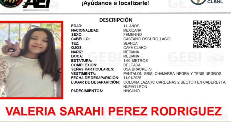 Adolescente desaparece en Cadereyta, Nuevo León