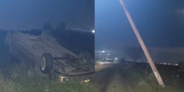 Automovilista choca y vuelca en Sendero Nacional y abandona su auto en Matamoros