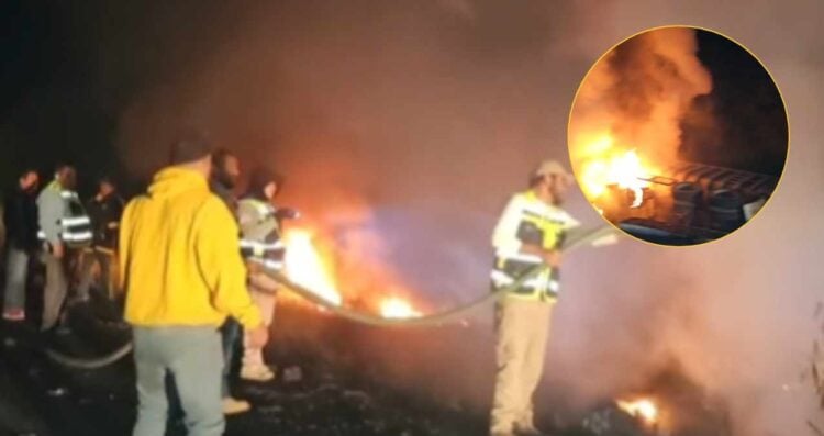 Chofer muere calcinado dentro de un tráiler tras volcar en la carretera Mante-Tampico