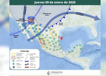 Frente frío Pronóstico del clima jueves 9 de enero en México