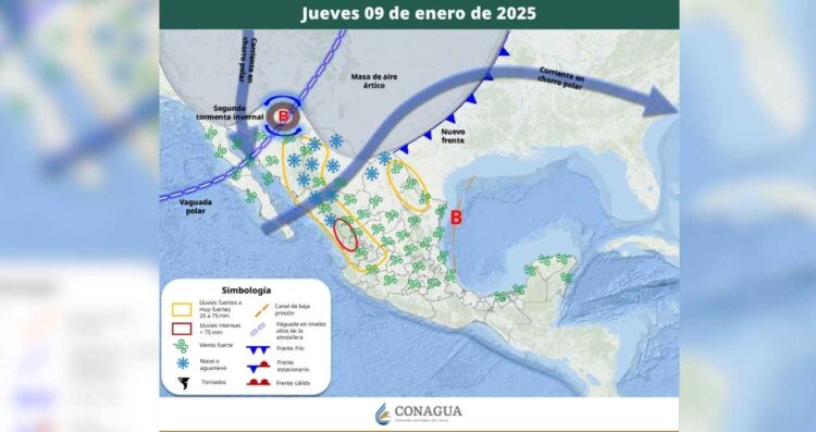 Frente frío Pronóstico del clima jueves 9 de enero en México