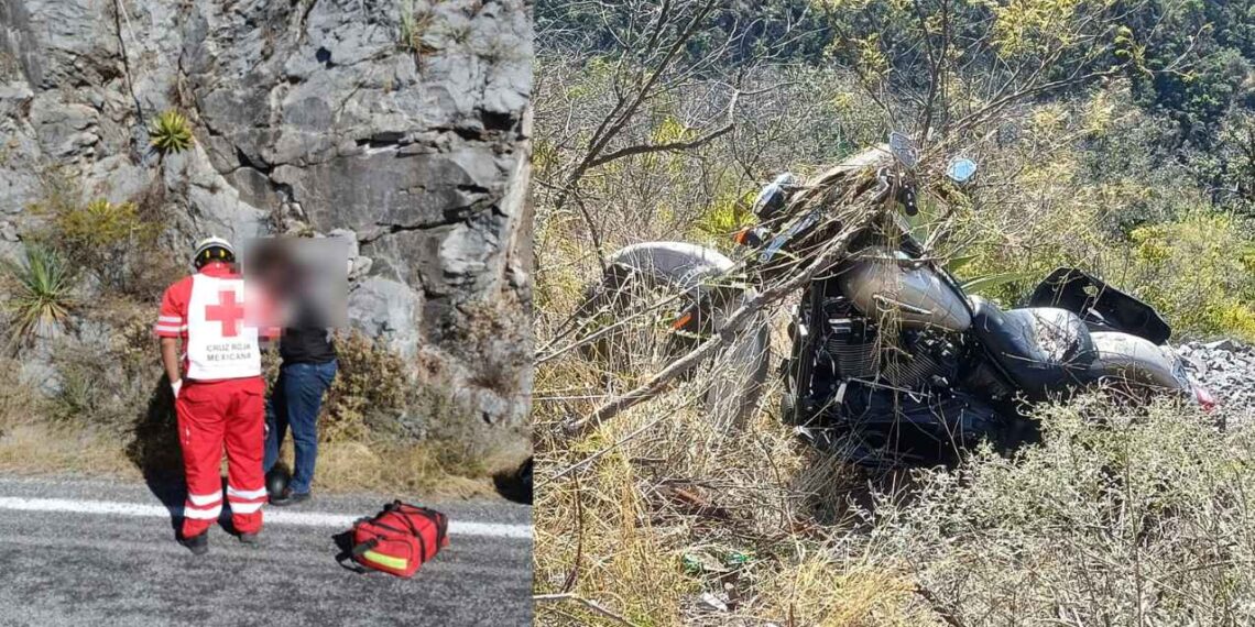 Motociclista sobrevive de milagro tras casi caer a un voladero en la carretera vieja a Tula