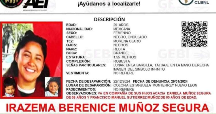 Mujer y sus 2 hijos son reportados como desaparecidos en Monterrey, NL