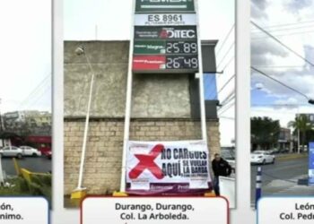Profeco coloca lonas con ‘tache’ en gasolineras de 3 estados de México