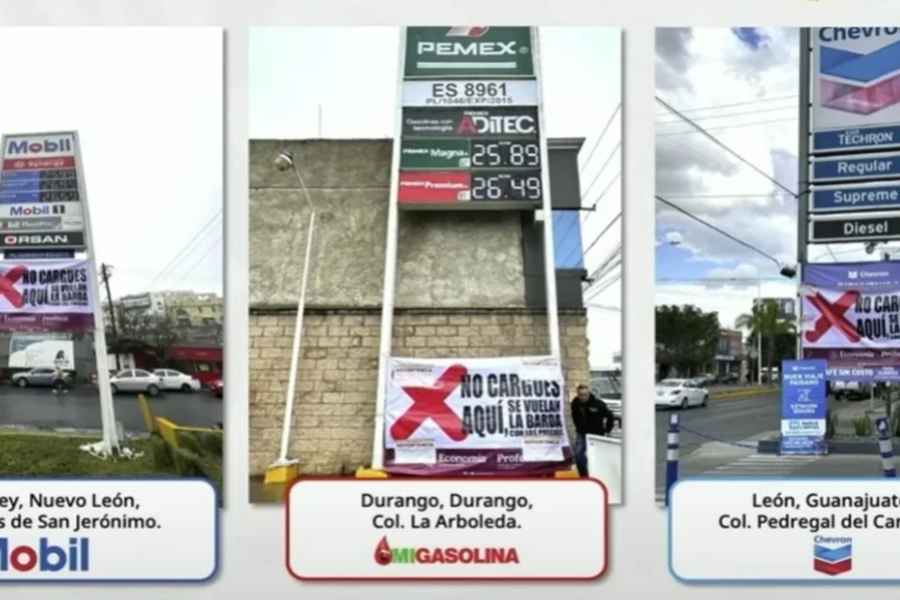 Profeco coloca lonas con ‘tache’ en gasolineras de 3 estados de México