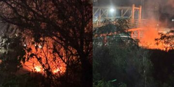 Se registra fuerte incendio en el río Santa Catarina en el centro de Monterrey, NL