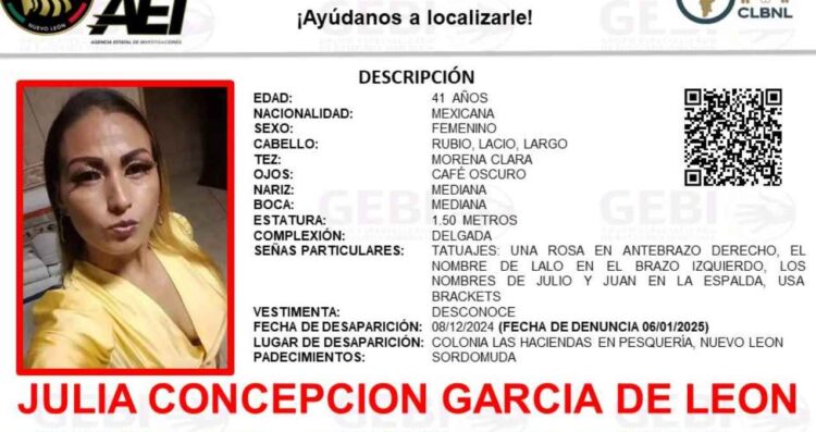 Solicitan ayuda para encontrar a una mujer que se encuentra desaparecida en Pesquería, Nuevo León