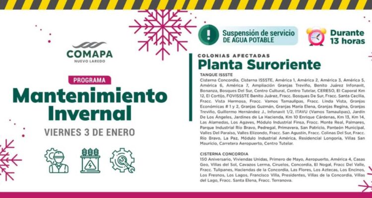 suspensión de agua Nuevo Laredo