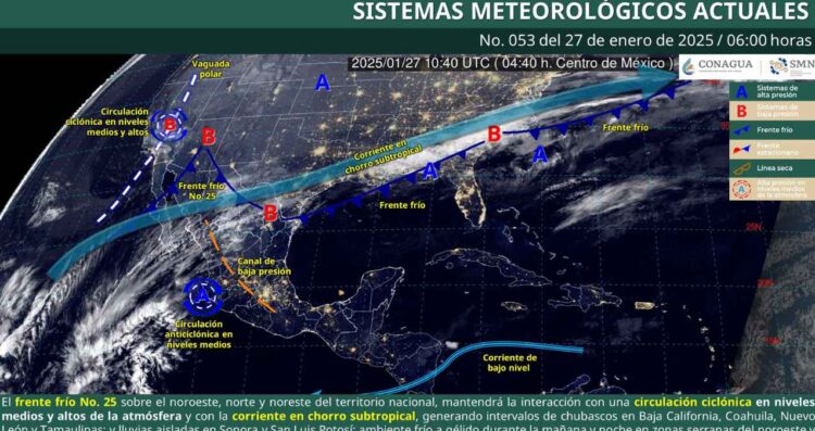 ¿Cómo continuará afectando el Frente Frío No. 25 en México HOY lunes 27 de enero?