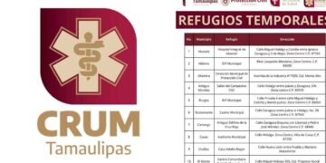 ¿Cuáles son los refugios temporales de cada municipio de Tamaulipas ante frente frío