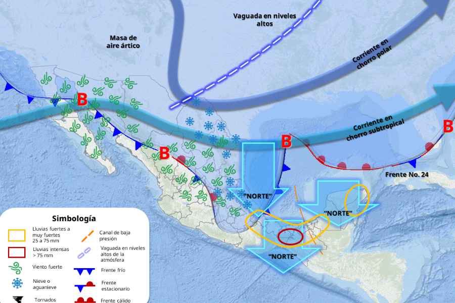 ¿Qué estados tendrán fuertes heladas y lluvias esta semana por el Frente Frío 24?