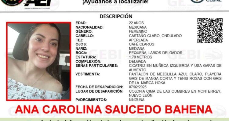 Buscan a Ana Carolina Saucedo Bahena, quien desapareció en Monterrey, Nuevo León