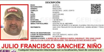 Buscan a masculino de 48 años, quien desapareció a bordo de su vehículo en Doctor Arroyo, Nuevo León