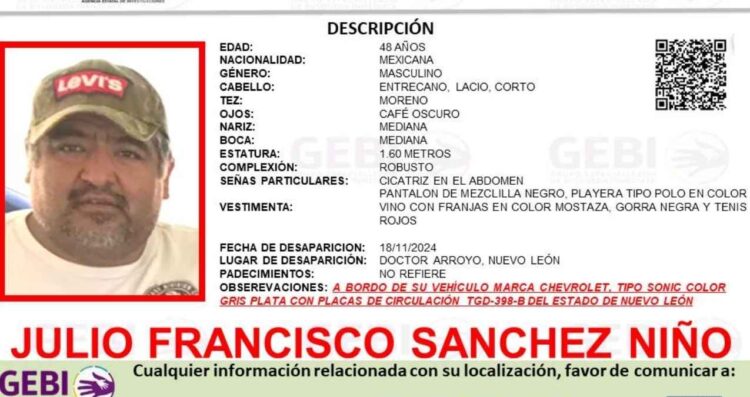 Buscan a masculino de 48 años, quien desapareció a bordo de su vehículo en Doctor Arroyo, Nuevo León