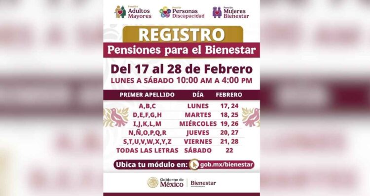 Calendario de registro para Pensión del Bienestar en Tamaulipas