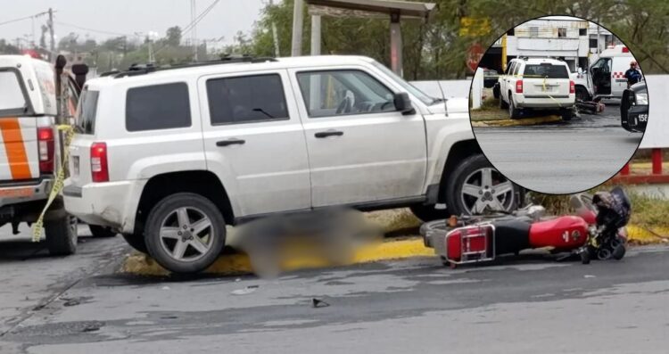 Camioneta se impacta contra un motociclista y lo deja sin vida en Apodaca, Nuevo León