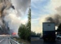 Choque múltiple en la autopista México-Puebla causa incendio vehicular