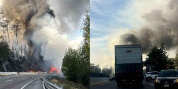 Choque múltiple en la autopista México-Puebla causa incendio vehicular