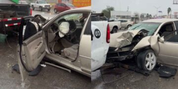 Conductor resulta lesionado tras impactarse contra una base de concreto en Matamoros, Tamaulipas