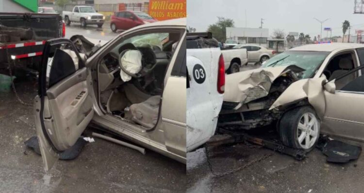 Conductor resulta lesionado tras impactarse contra una base de concreto en Matamoros, Tamaulipas