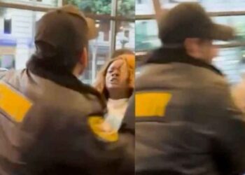 El indignante momento en que un guardia de Taco Bell de Los Ángeles golpea a una mujer