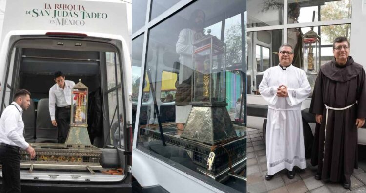 Fieles reciben la reliquia de San Judas Tadeo en San Pedro, NL