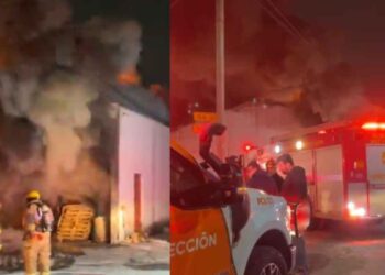 Incendio arrasa con tarimera en la colonia Santa Rosa de Apodaca, Nuevo León