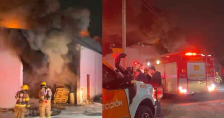 Incendio arrasa con tarimera en la colonia Santa Rosa de Apodaca, Nuevo León