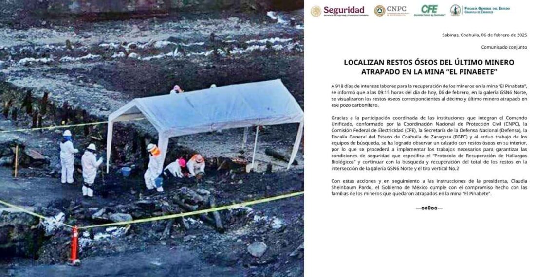 Hallan los restos del último minero atrapado en la mina ‘El Pinabete’ de Sabinas, Coahuila