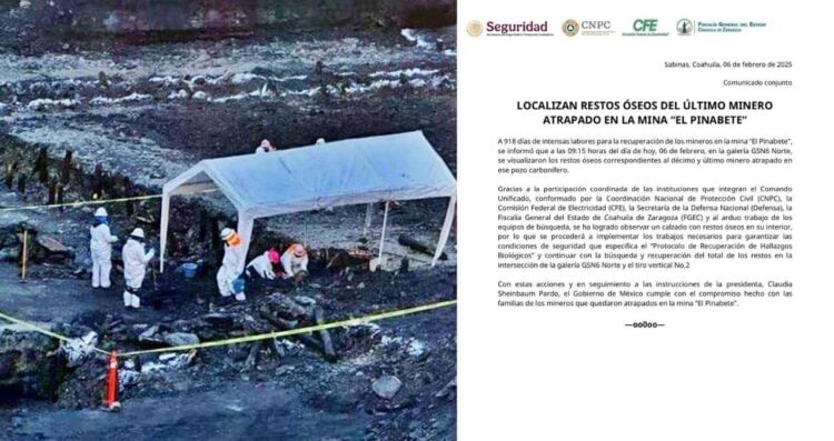Hallan los restos del último minero atrapado en la mina ‘El Pinabete’ de Sabinas, Coahuila