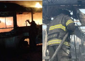 Incendio consume 7 unidades de transporte público en García, Nuevo León