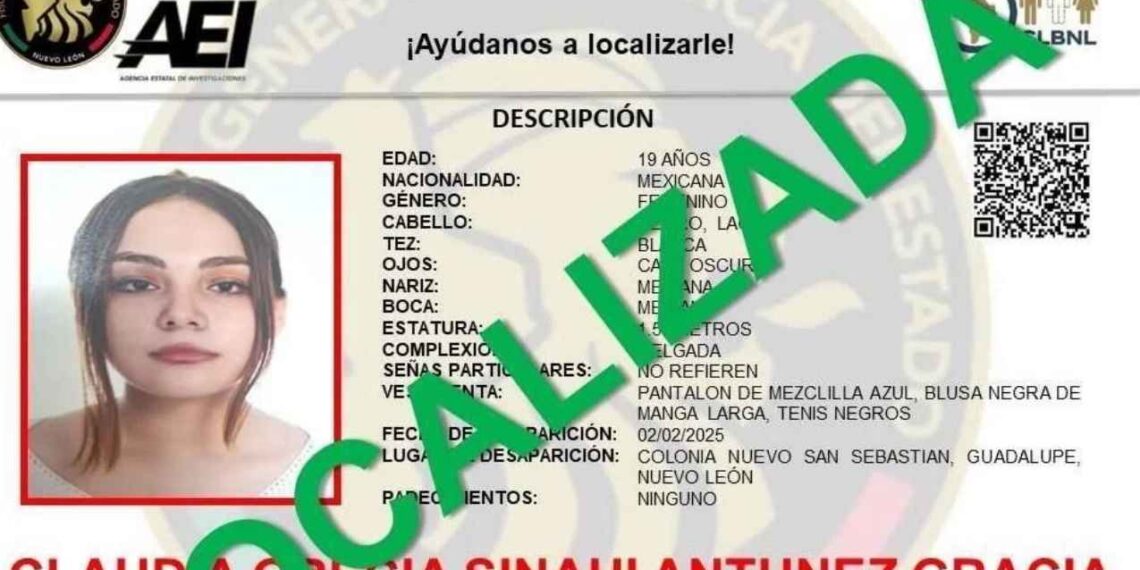 Localizan jovencita desaparecida Guadalupe
