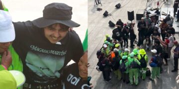 Macario Martínez rompe en llanto por abrazo de sus ex compañeros de limpieza en concierto