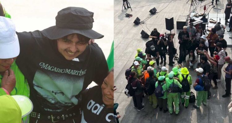 Macario Martínez rompe en llanto por abrazo de sus ex compañeros de limpieza en concierto