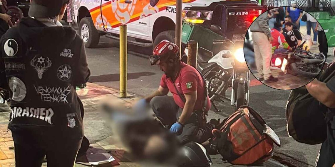 Motociclista queda herido al ser atropellado por camión urbano en el centro de Monterrey, NL