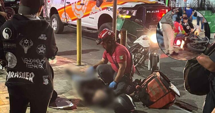 Motociclista queda herido al ser atropellado por camión urbano en el centro de Monterrey, NL