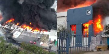 Se desata incendio en el Parque Industrial Las Américas en Apodaca, Nuevo León