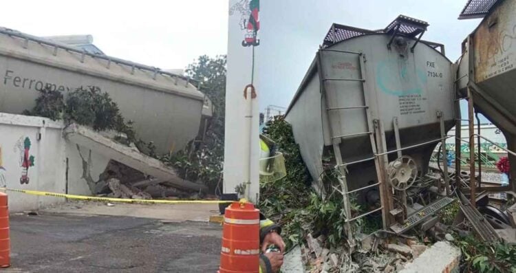 Tren de la empresa Ferromex se descarrilan e impactan contra una barda en Cuautitlán, Edomex