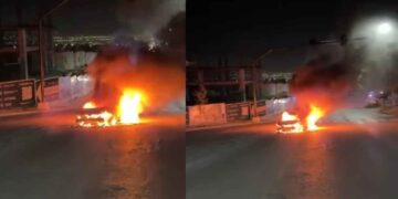 Vehículo se incendia en la zona Cumbres de Monterrey, Nuevo León