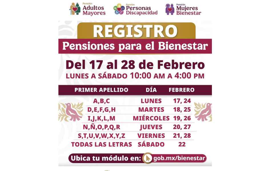 ¿A quiénes les toca registrarse en la Pensión Bienestar 2025 este sábado 22 de febrero?