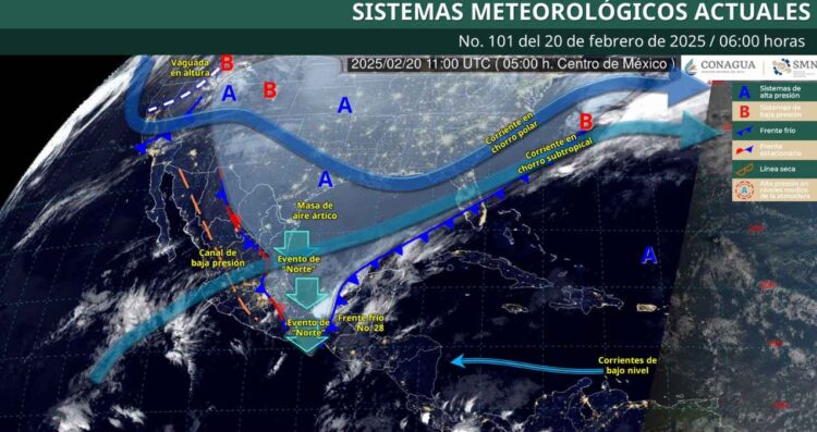 ¿Cuáles estados tendrán bajas temperaturas debido al frente frío 28 y la masa de aire ártico?