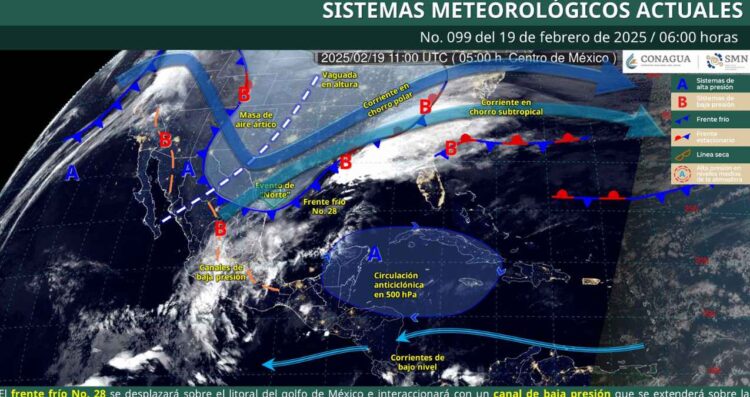 ¿Dónde ocasionará lluvias fuertes y descenso de temperaturas el Frente Frío No. 28?