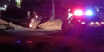 Accidente vial en Reynosa, Tamaulipas; deja un vehículo volcado