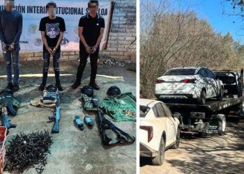 Aseguran a tres civiles, armas y vehículos con reporte de robo en Mazatlán, Sinaloa