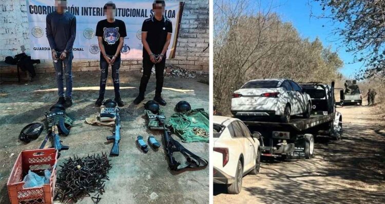 Aseguran a tres civiles, armas y vehículos con reporte de robo en Mazatlán, Sinaloa