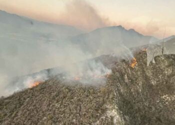 Brigadistas combaten incendio en la sierra de El Fraile, en Escobedo, Nuevo León