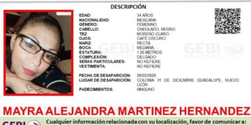 Buscan a Mayra Alejandra Martínez Hernández tras desaparecer en Guadalupe, Nuevo León
