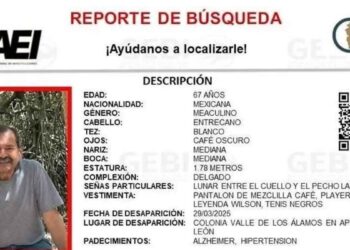 Fiscalía activa búsqueda de hombre de 67 años en Apodaca
